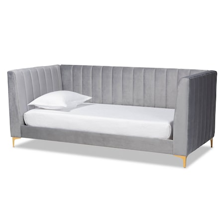 Baxton Studio Oksana Modern Contemporary Glam and Luxe Light Grey Velvet Fabric and Gold Finished Twin Size Daybed 174-10981-Zoro